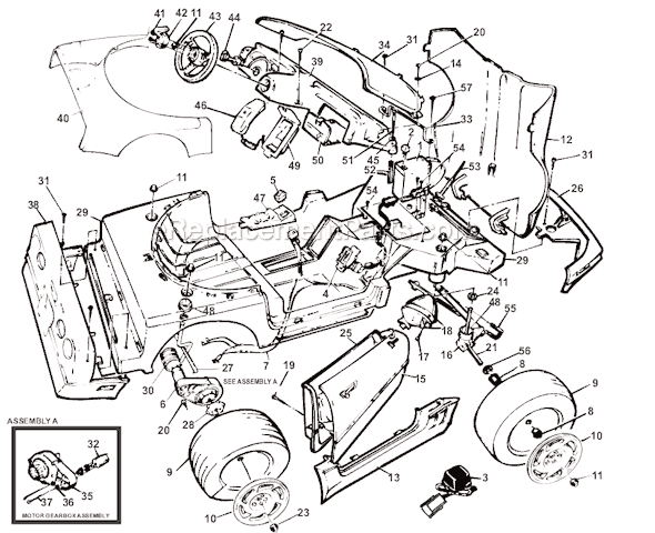 Page A Diagram and Parts List for 73236-85360  Power Wheels Ride-On Cars